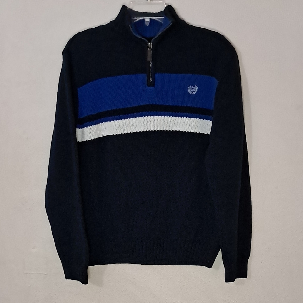 Chaps Black and Blue Zip-Up Sweater